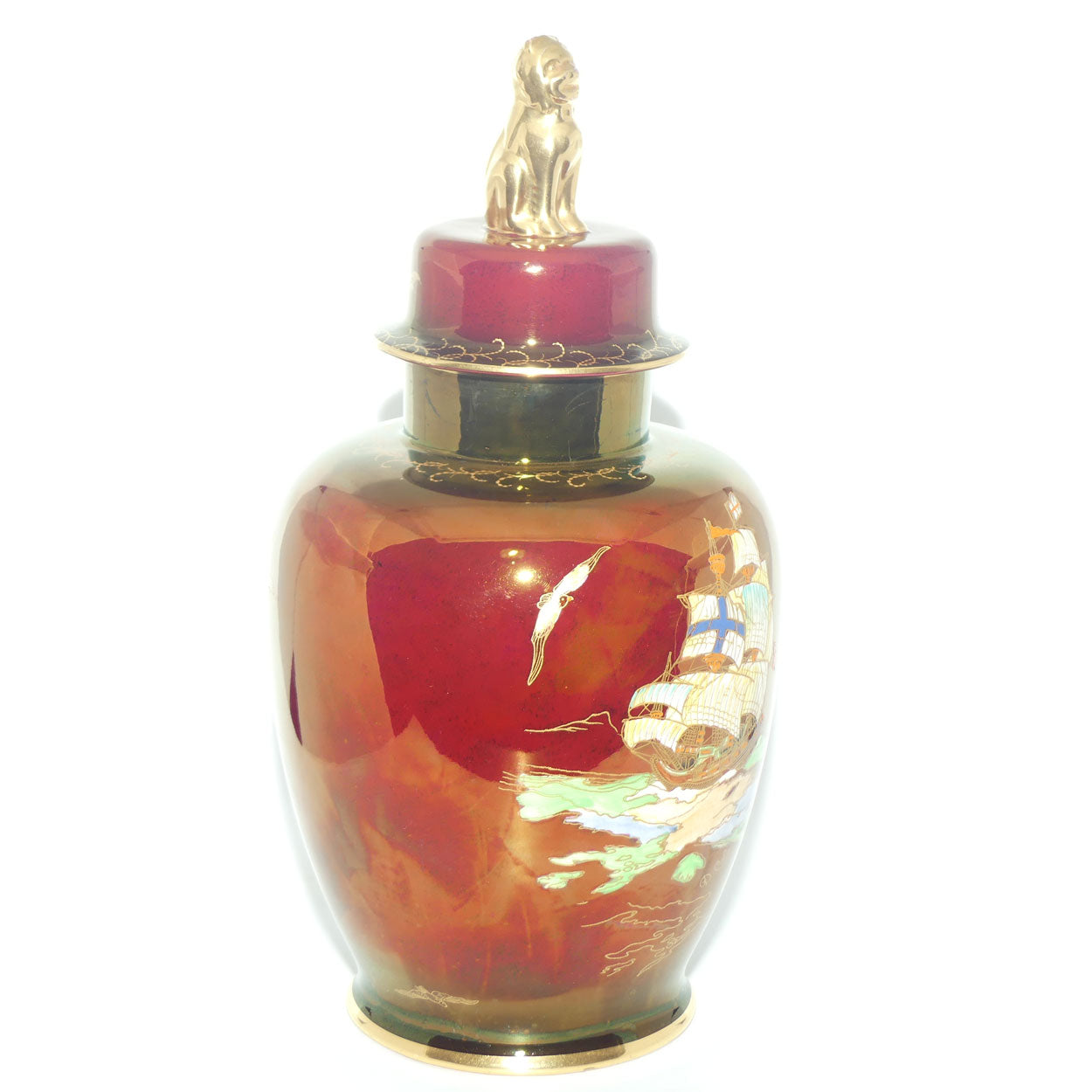 Crown Devon Fieldings Rouge Tall Ships design Temple Urn signed D Cole