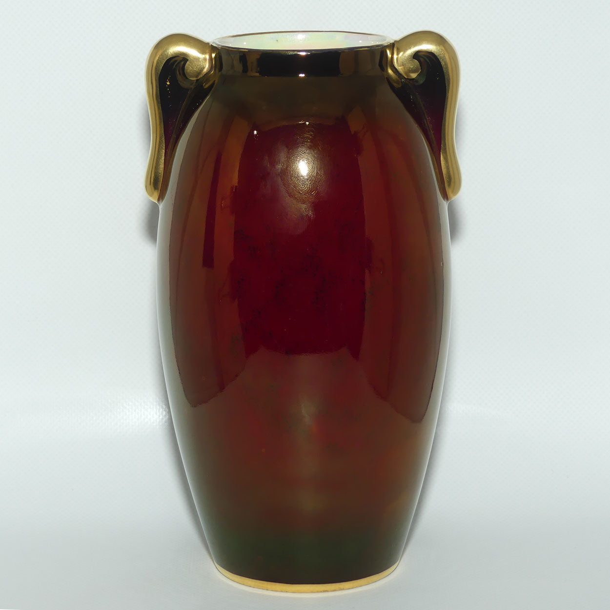 Crown Devon Rouge Lustre vase with gilt handles | Mid Century ovoid design