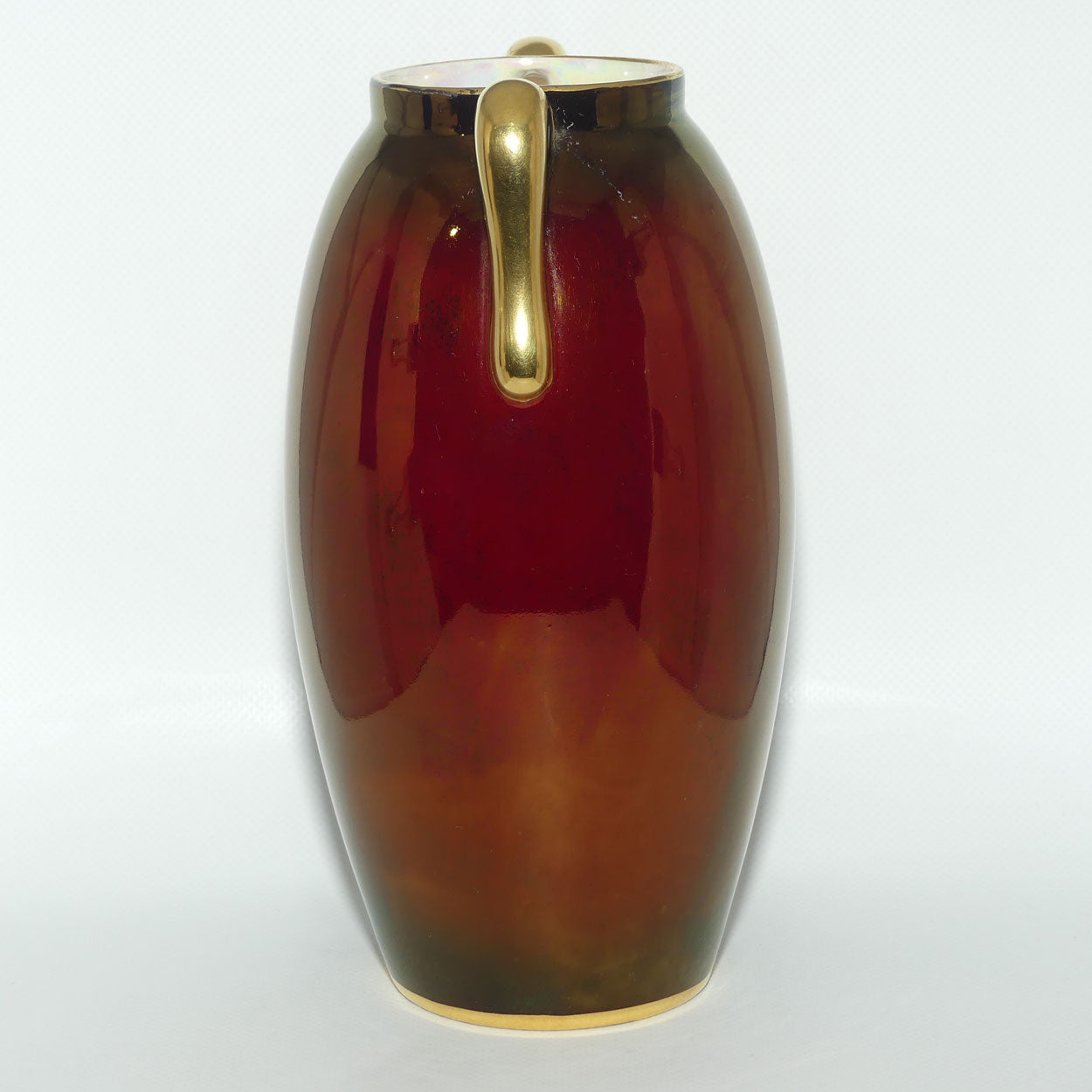 Crown Devon Rouge Lustre vase with gilt handles | Mid Century ovoid design
