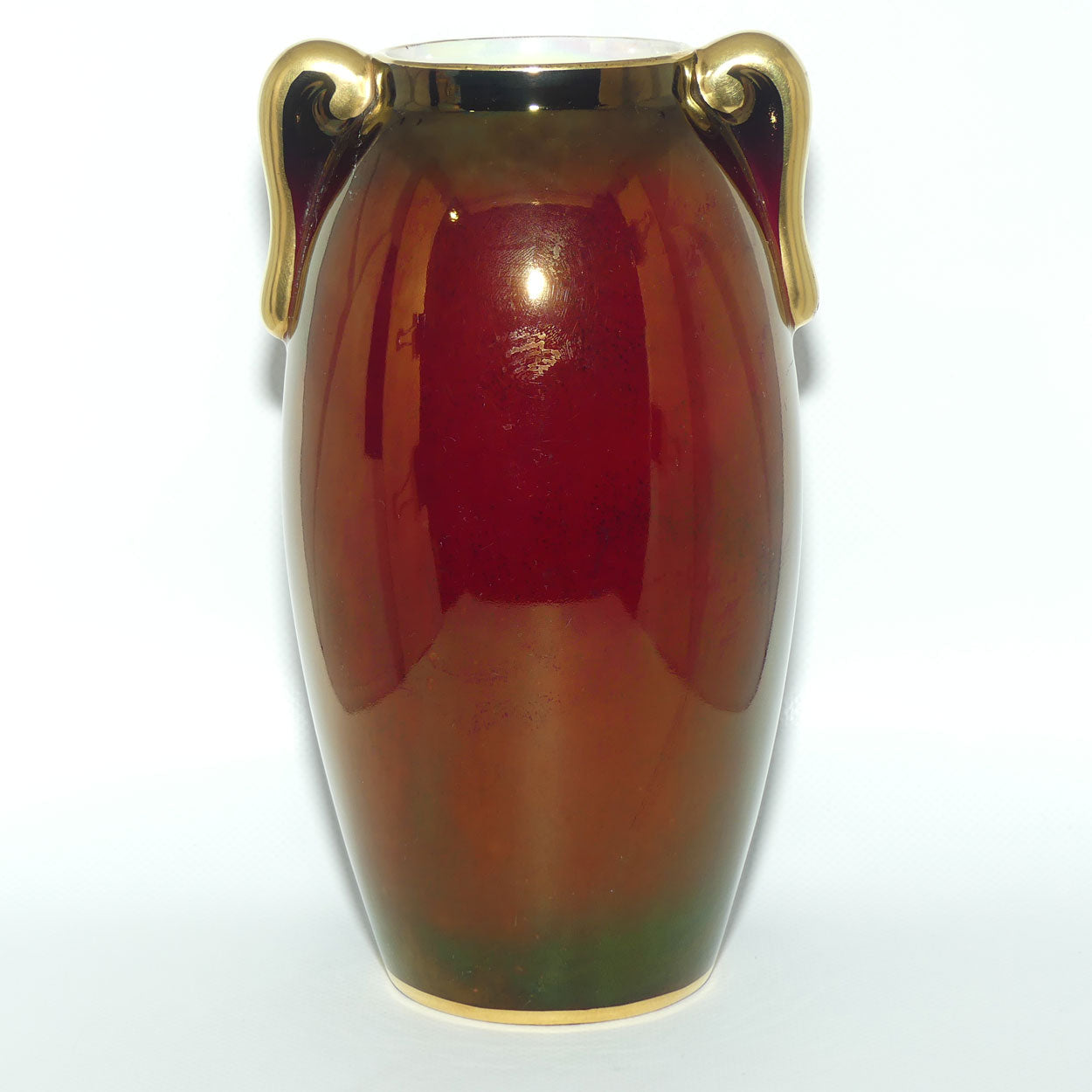Crown Devon Rouge Lustre vase with gilt handles | Mid Century ovoid design