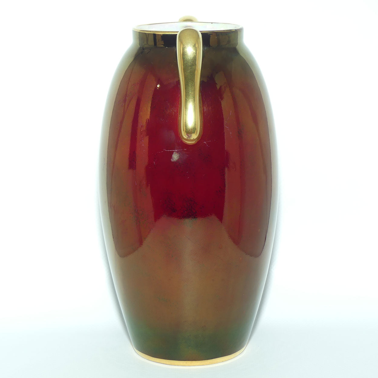 Crown Devon Rouge Lustre vase with gilt handles | Mid Century ovoid design