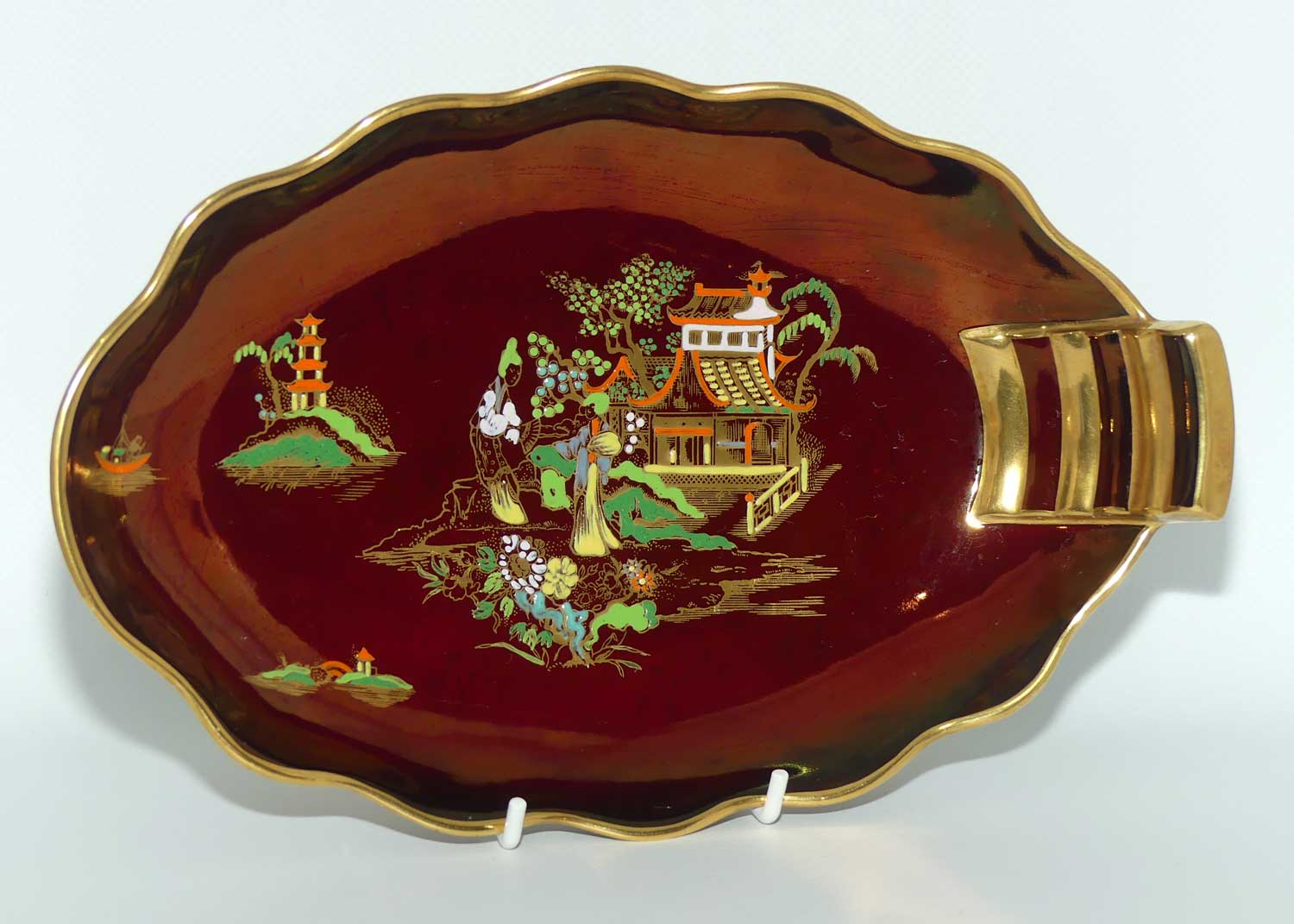 Carlton Ware Rouge Royale Pagoda pattern oval bowl | 2 Ladies | 26cm wide