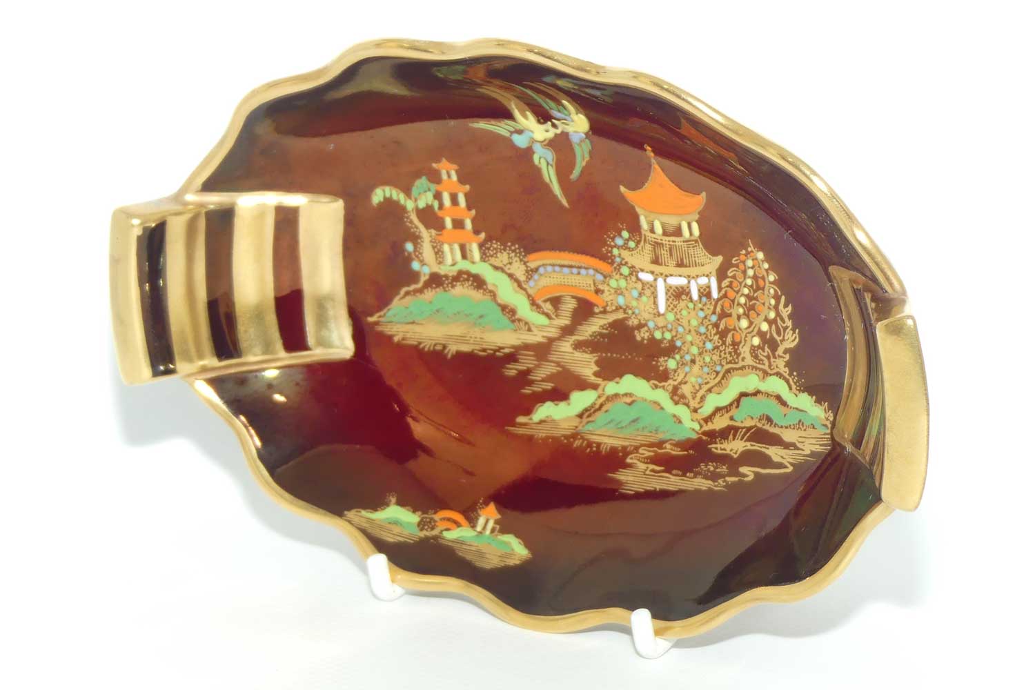 Carlton Ware Rouge Royale Pagoda pattern oval bowl | 2 Birds | 17cm wide