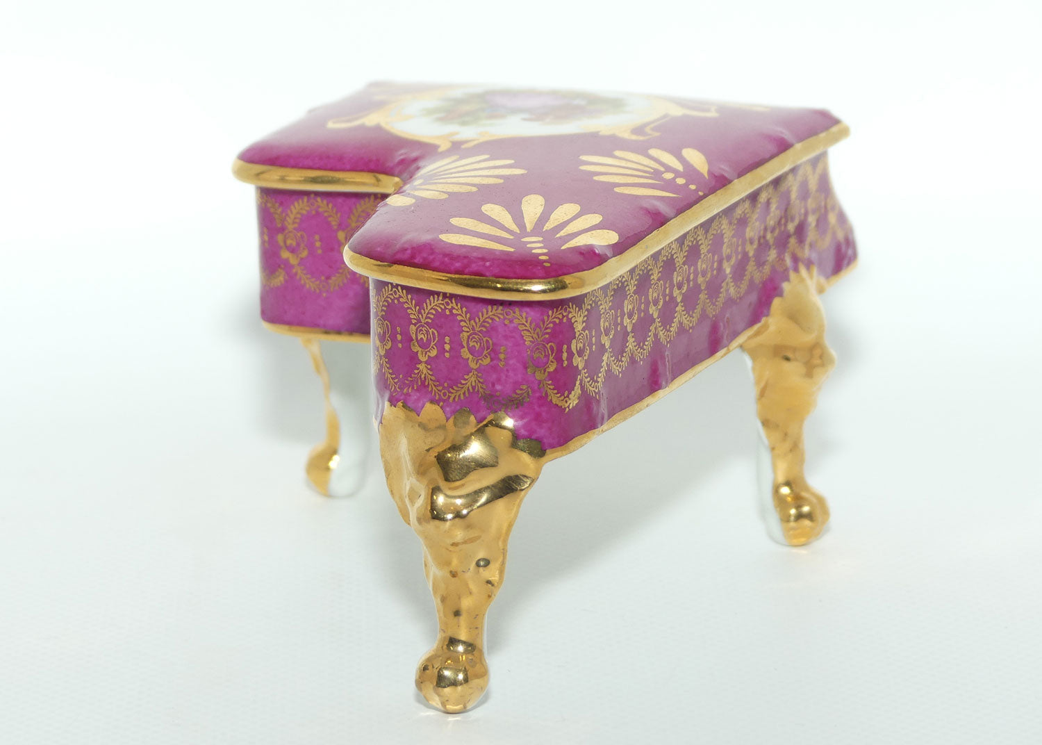 Limoges France Rouge and Gilt Grand Piano Trinket Box | Traditional Courting Scene