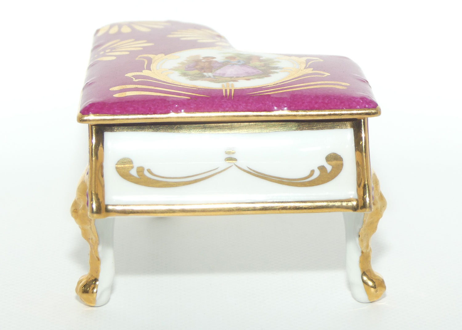 Limoges France Rouge and Gilt Grand Piano Trinket Box | Traditional Courting Scene