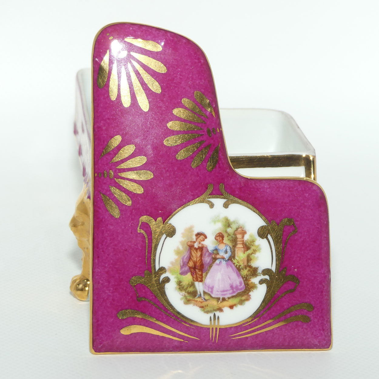Limoges France Rouge and Gilt Grand Piano Trinket Box | Traditional Courting Scene