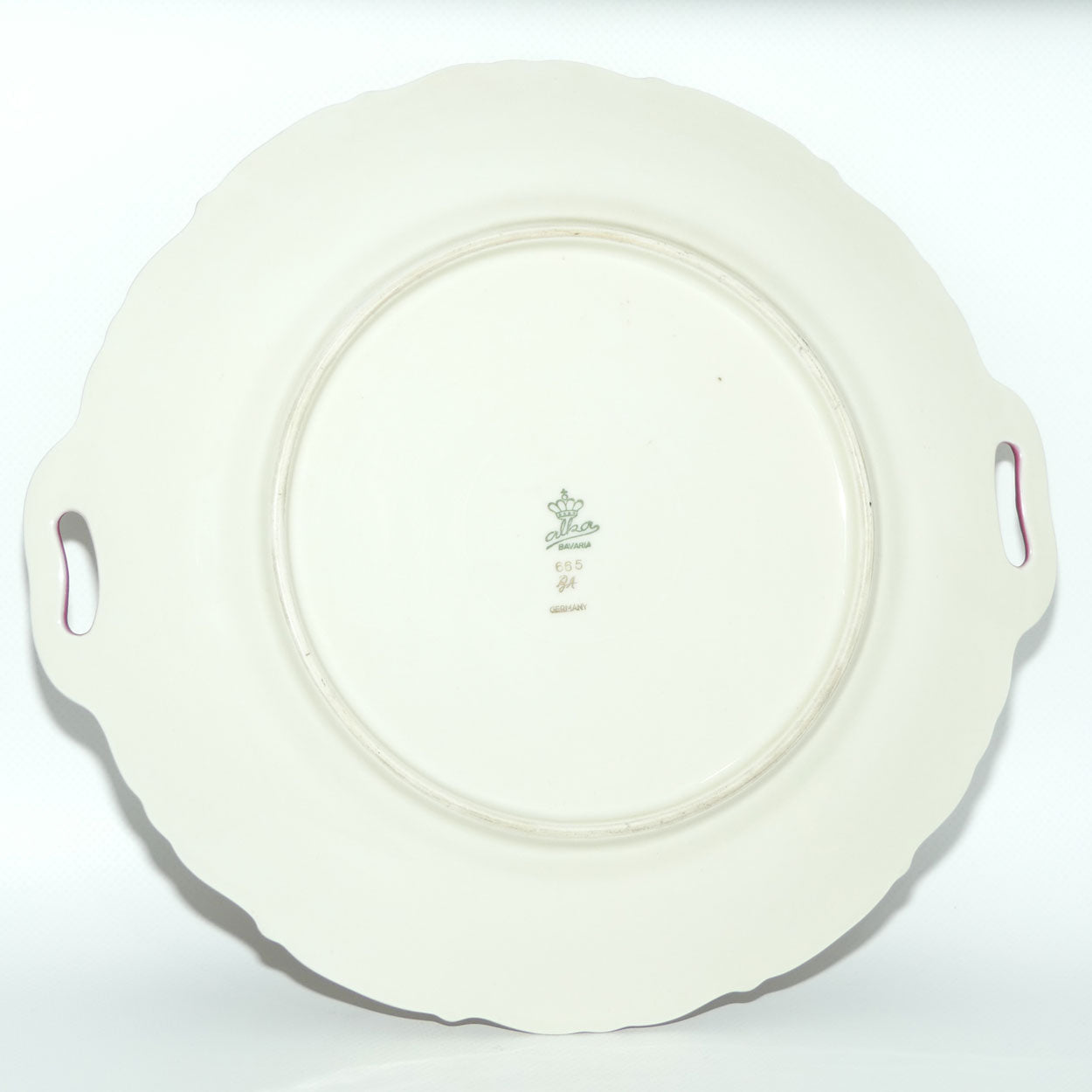 Alka Bavaria twin handle cake plate | Rouge Band with Heavy Gilt floral pattern