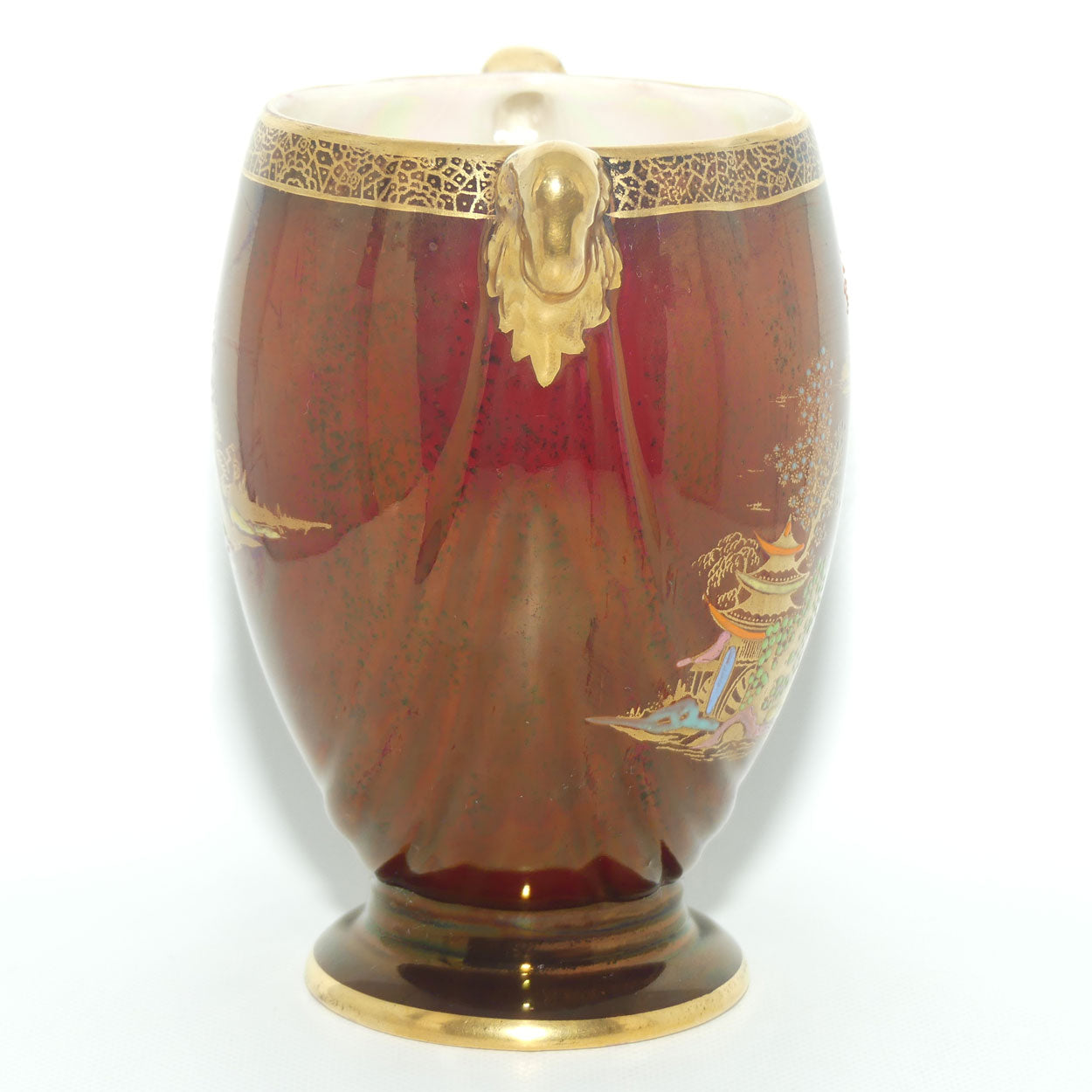 Crown Devon Fieldings Rouge Pagoda design twin handle vase | 12.5cms