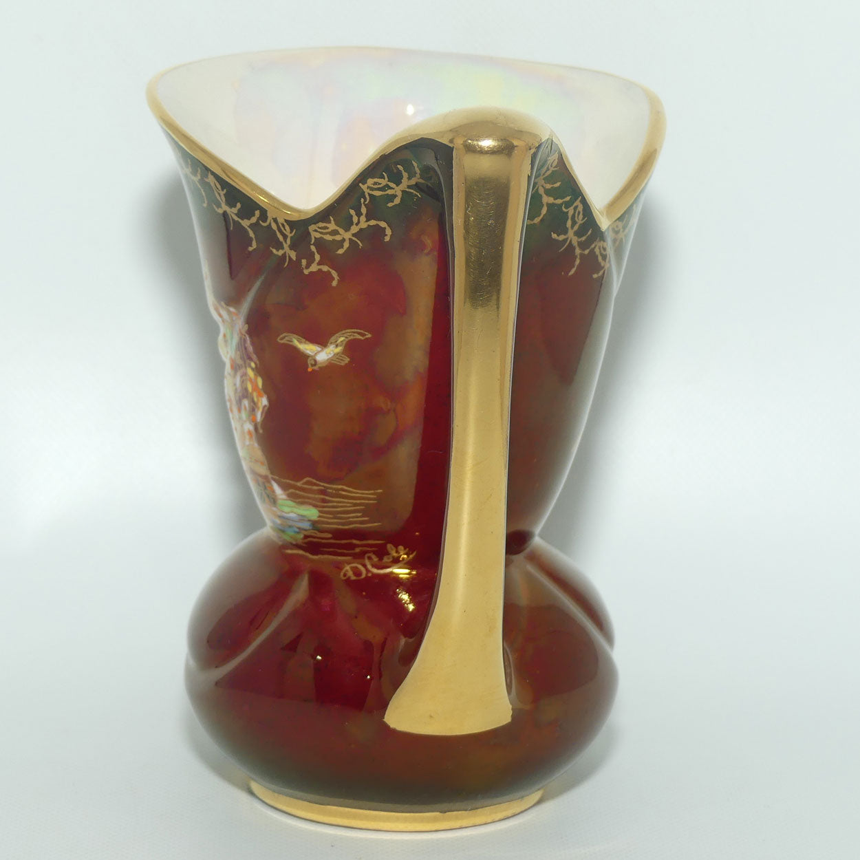 Crown Devon Fieldings Rouge Tall Ships design jug | signed D Cole | 12.5cms