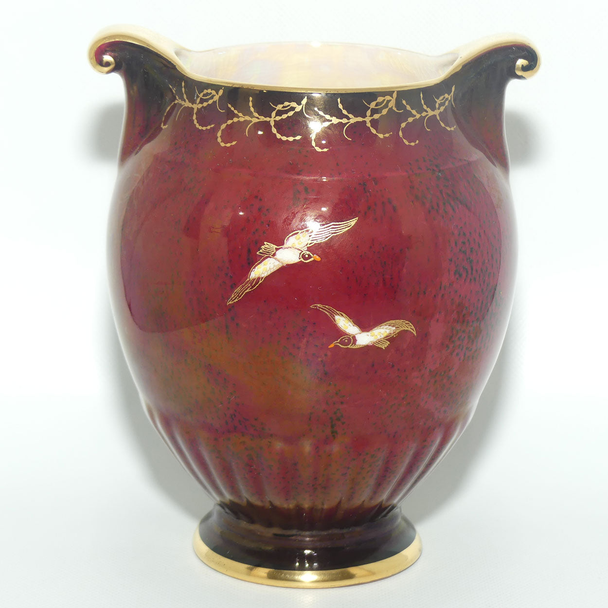 Crown Devon Fieldings Rouge Tall Ships design twin handle vase | signed D Cole