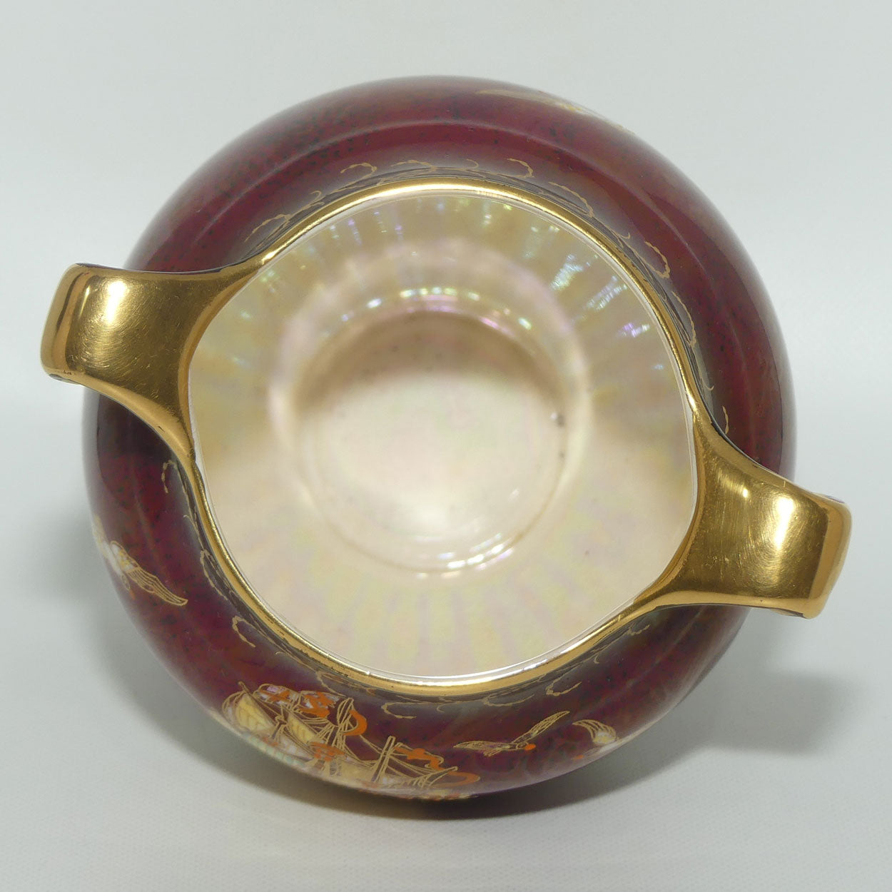 Crown Devon Fieldings Rouge Tall Ships design twin handle vase | signed D Cole