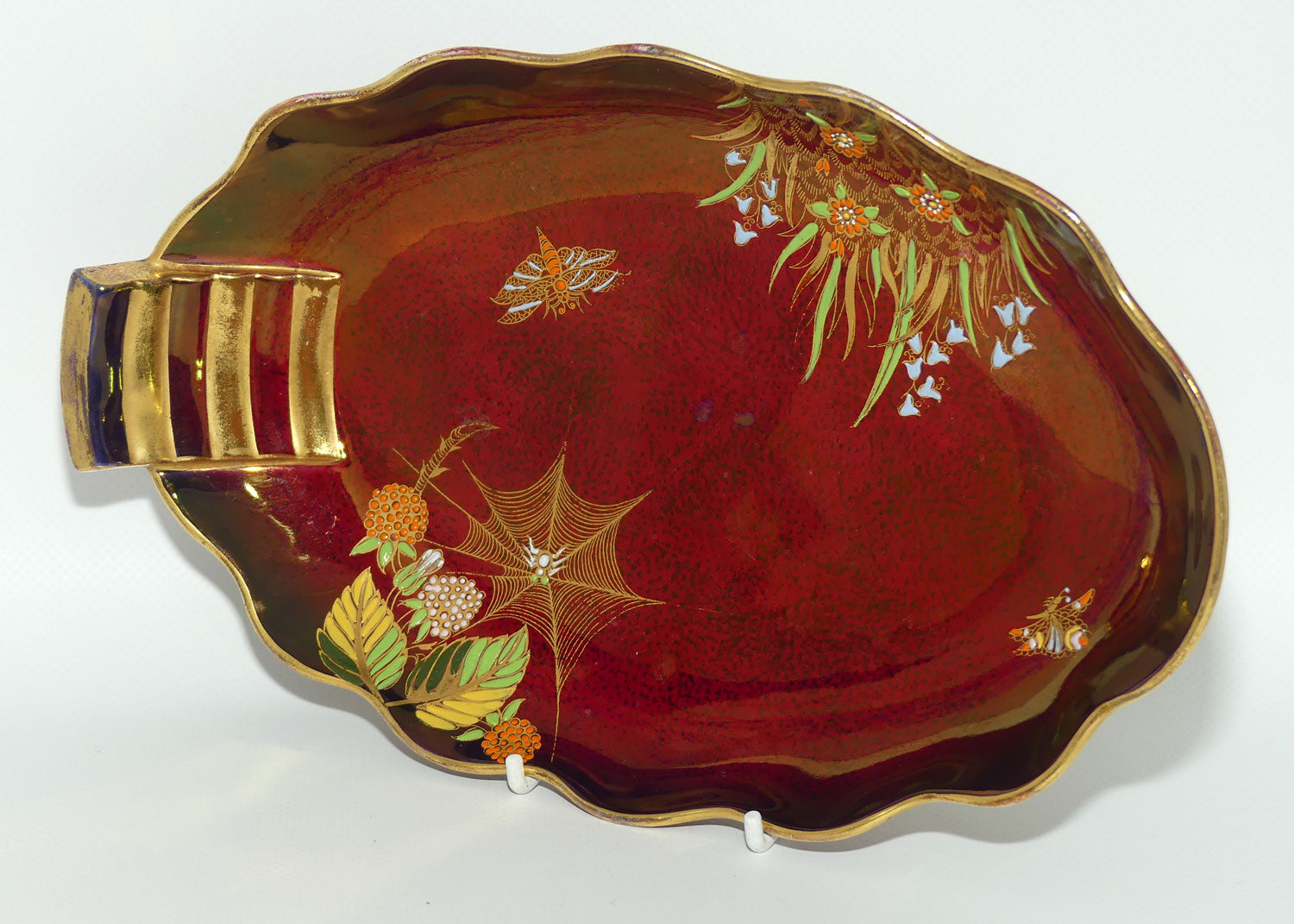 Carlton Ware Rouge Royale Dragonfly and Spiderweb oval tray | 26cm wide