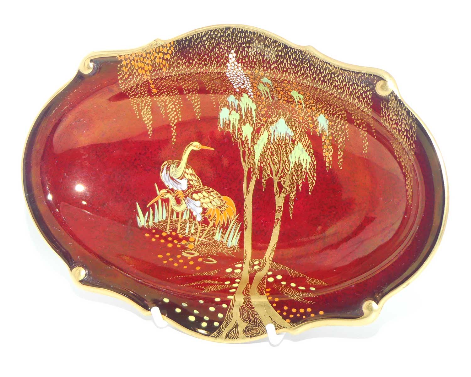 Carlton Ware Rouge Royale Cranes oval bowl | 2 Birds | 21cm wide