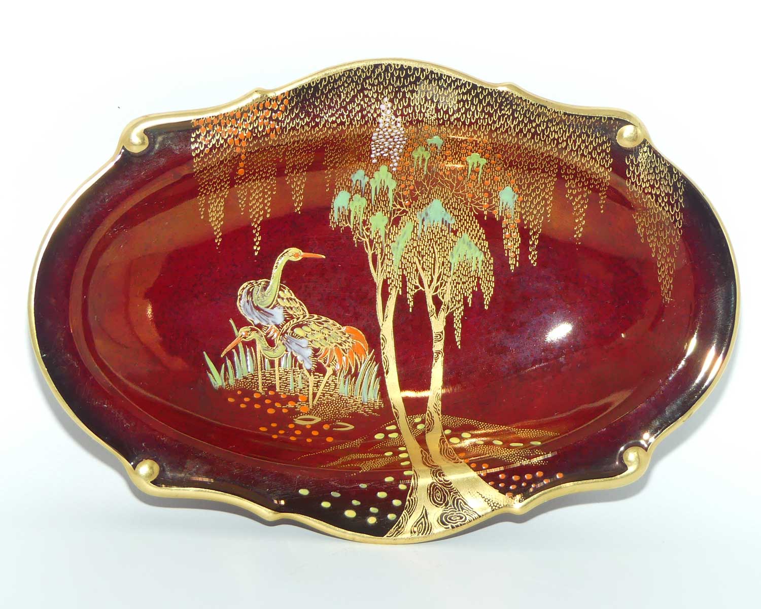 Carlton Ware Rouge Royale Cranes oval bowl | 2 Birds | 21cm wide