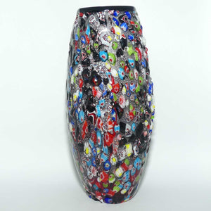 Murano Glass Millefiori vase | Black and Silver body | Textured Murrine design