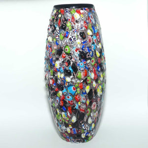 Murano Glass Millefiori vase | Black and Silver body | Textured Murrine design