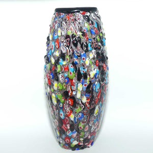 Murano Glass Millefiori vase | Black and Silver body | Textured Murrine design