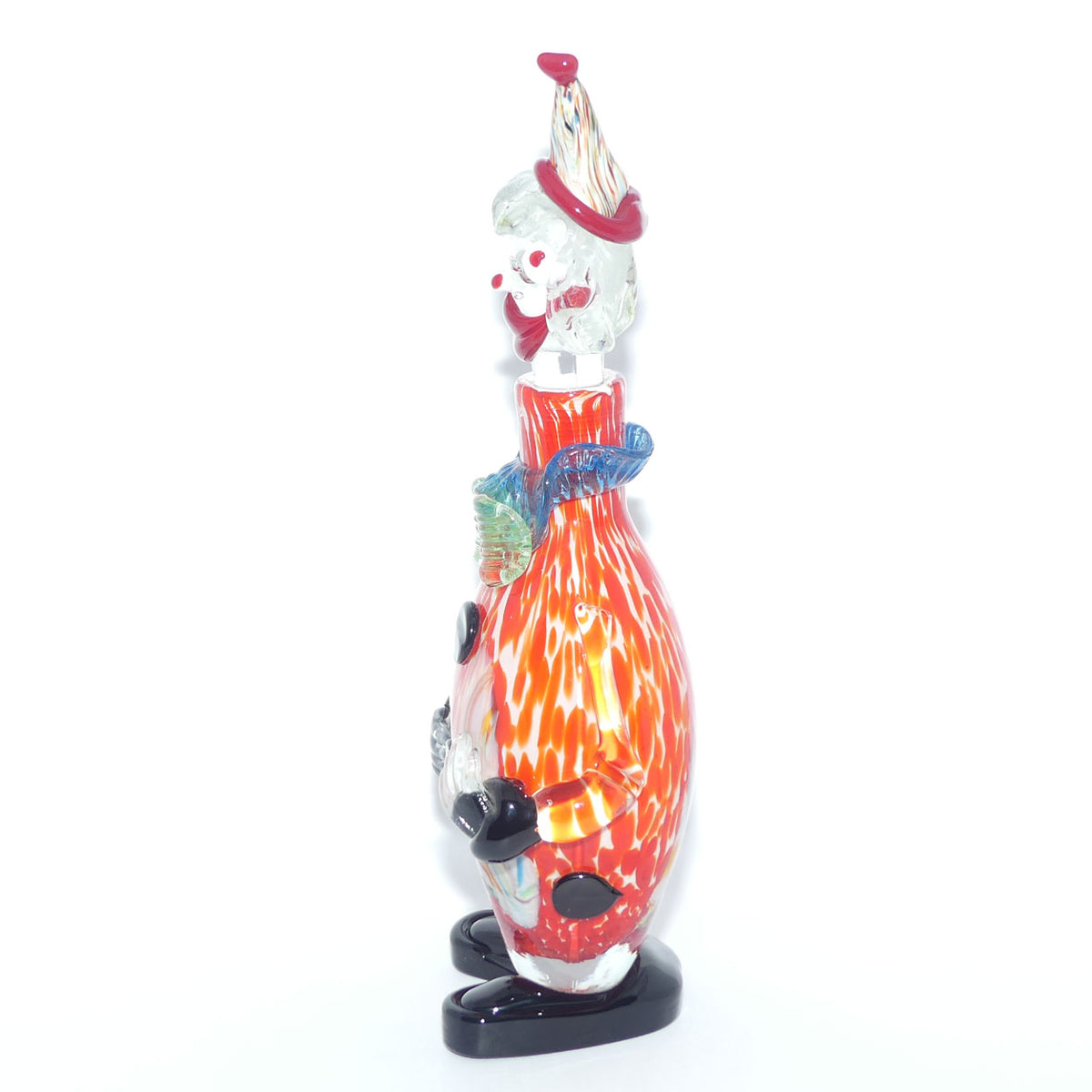 Murano Glass Decanter of a Clown with Googly Eyes and Blue and Yellow Bow Tie