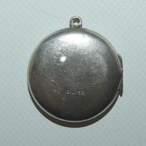 Art Deco era Sterling Silver round shape photo locket | Engine Turned