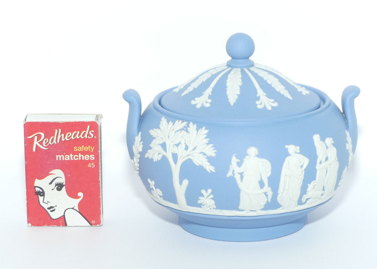 Wedgwood Jasper | White on Pale Blue round lidded pot with handles