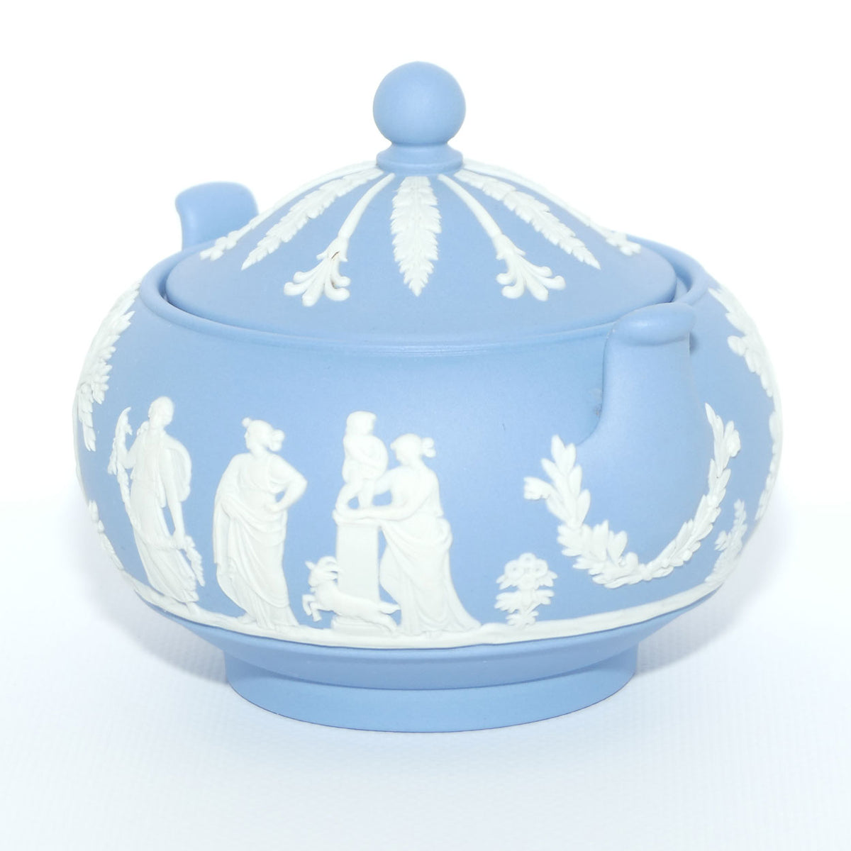 Wedgwood Jasper | White on Pale Blue round lidded pot with handles