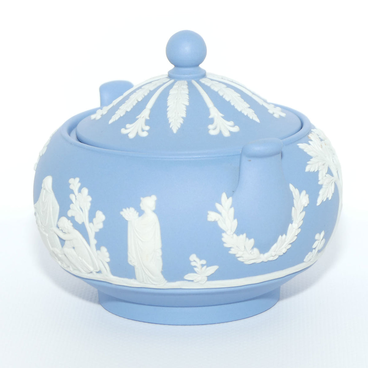 Wedgwood Jasper | White on Pale Blue round lidded pot with handles