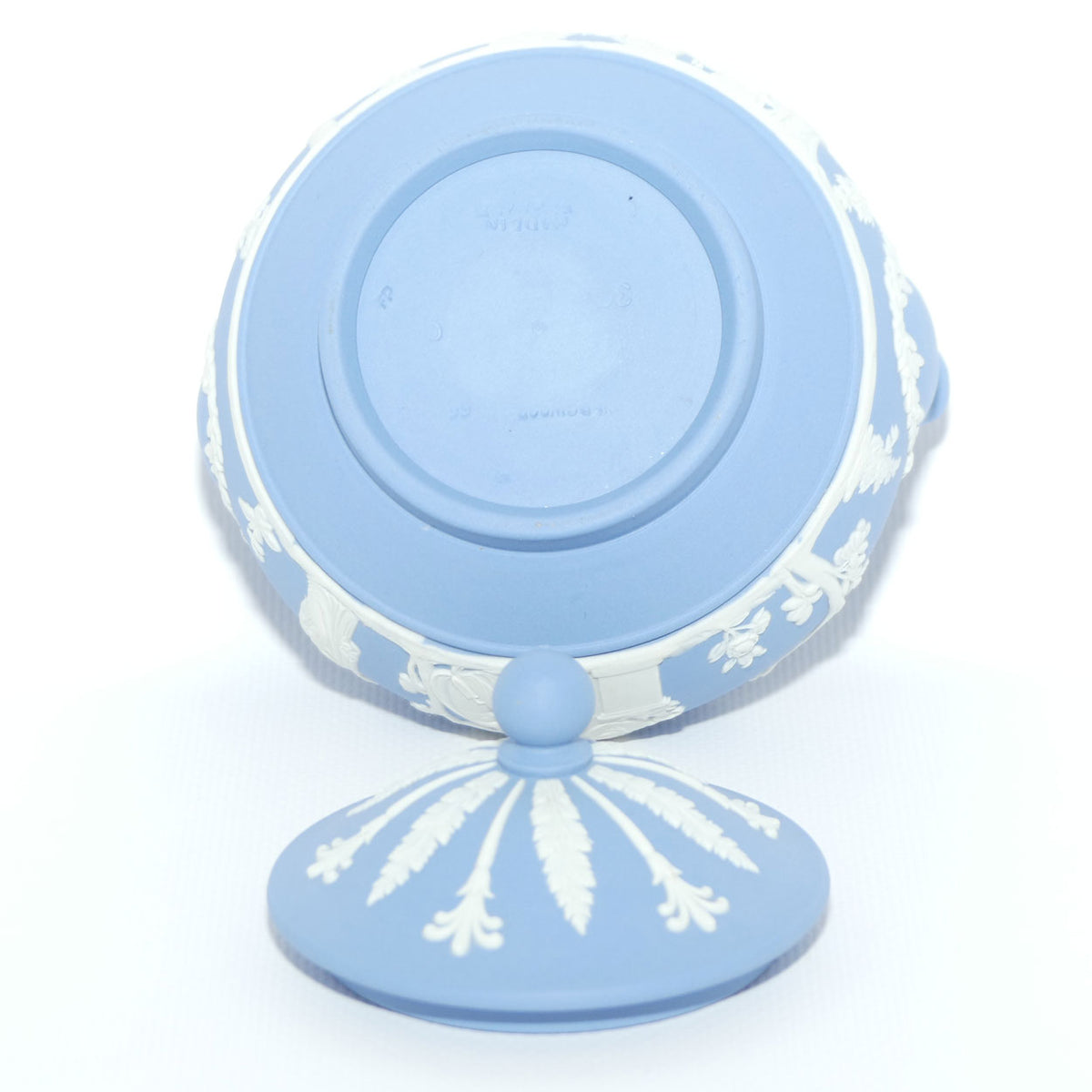 Wedgwood Jasper | White on Pale Blue round lidded pot with handles