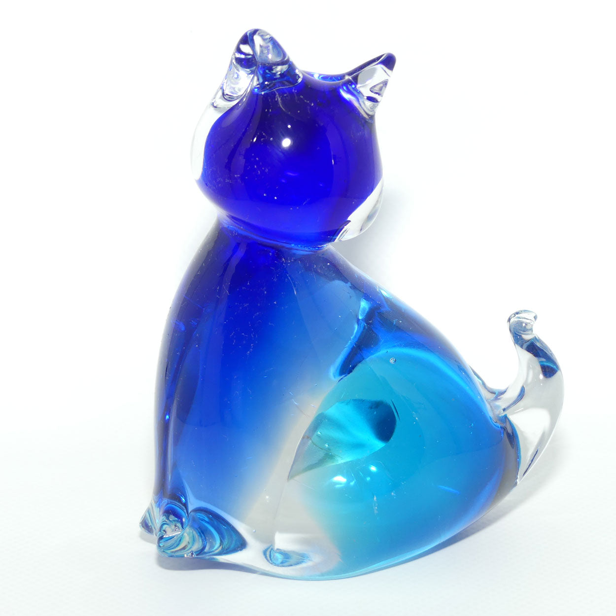 Murano Glass Two tone Blue and Clear Cat figure | Foil label intact