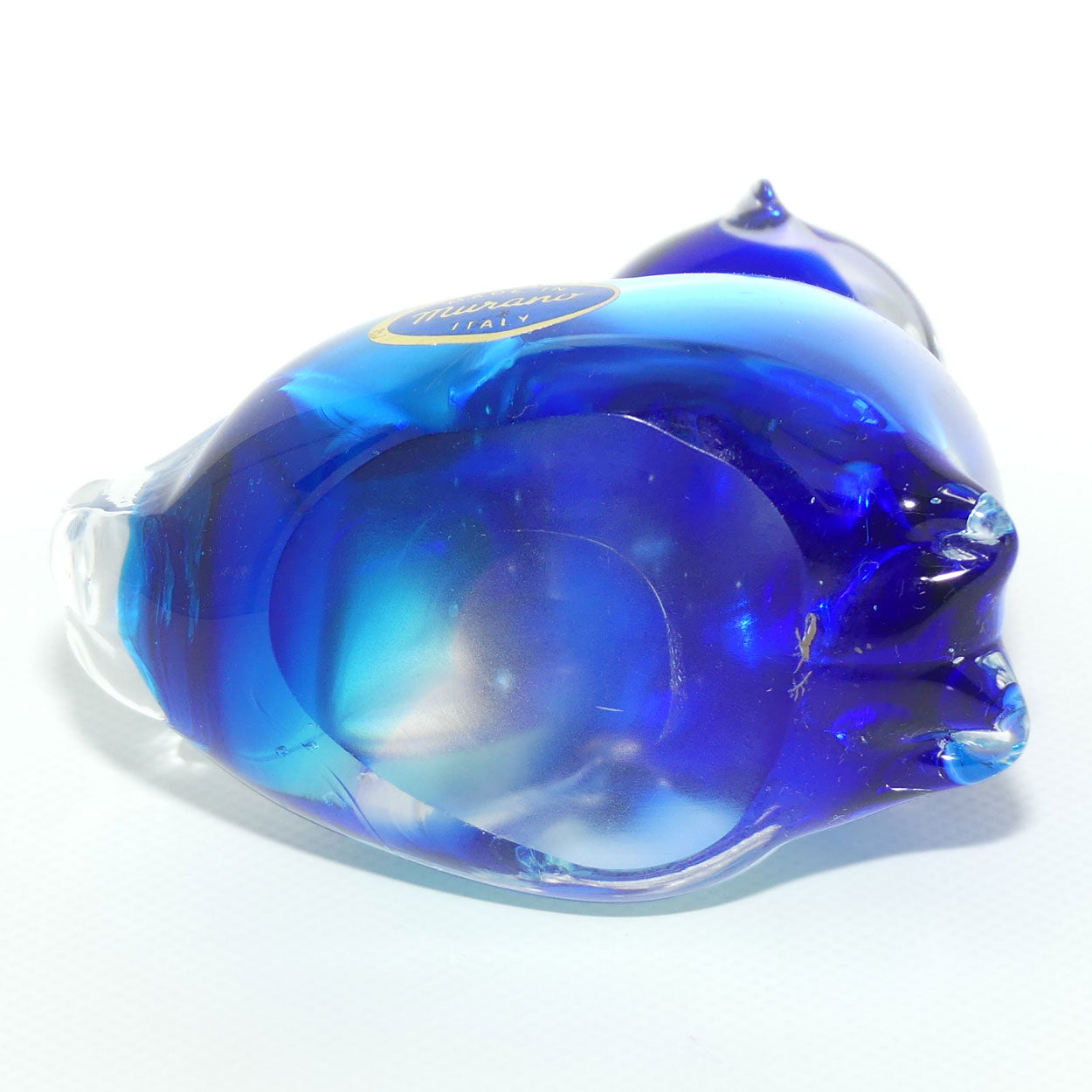 Murano Glass Two tone Blue and Clear Cat figure | Foil label intact