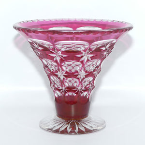 Cranberry Overlay cut to Clear Crystal vase