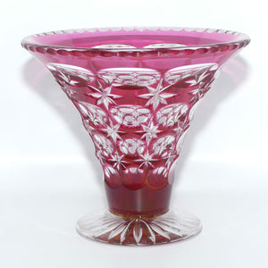 Cranberry Overlay cut to Clear Crystal vase