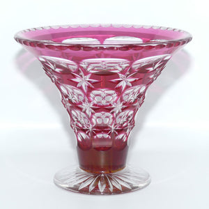 Cranberry Overlay cut to Clear Crystal vase