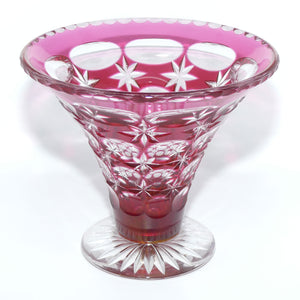 Cranberry Overlay cut to Clear Crystal vase