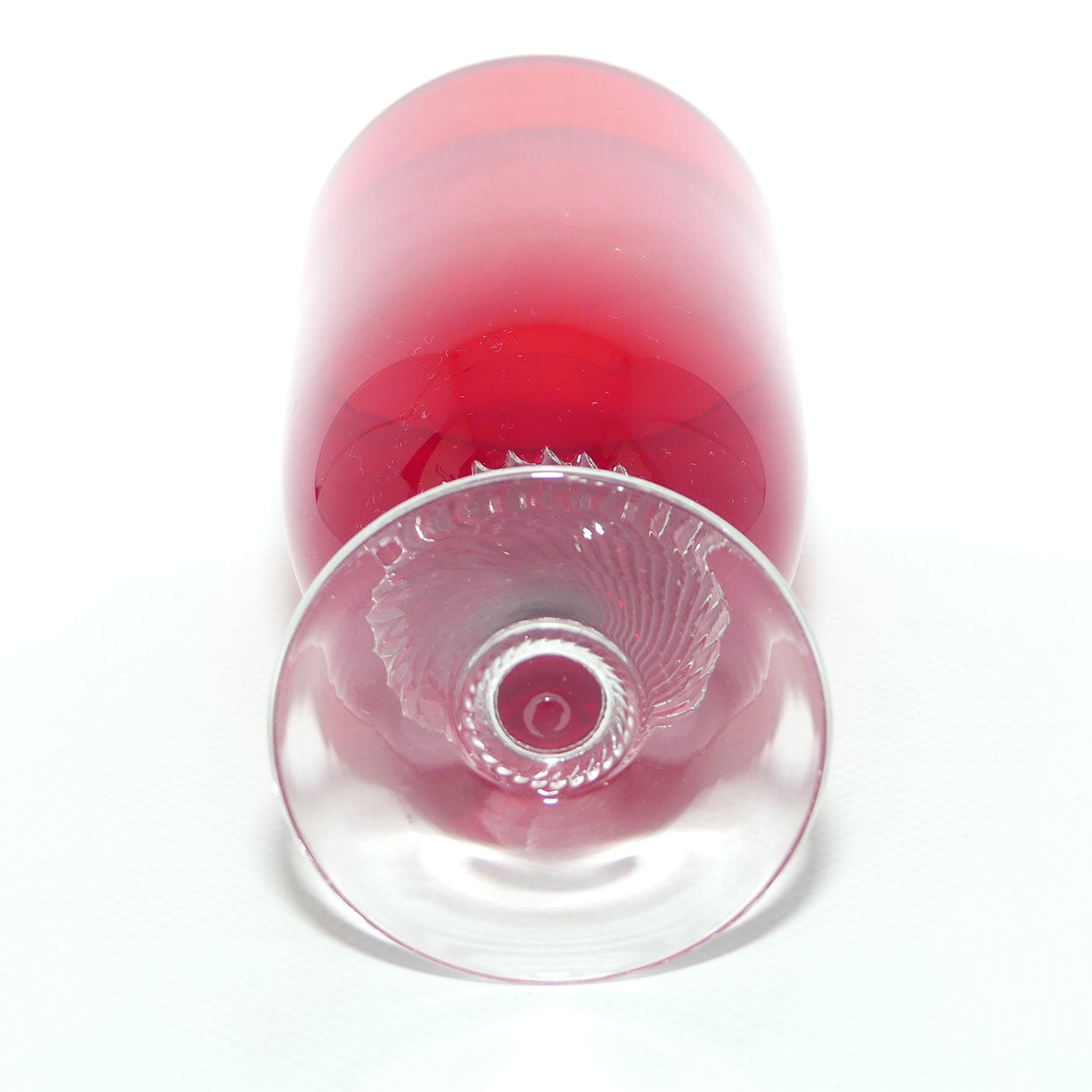 Ruby Glass set of 6 short stem Champagne Flutes | Superb fine twist stems
