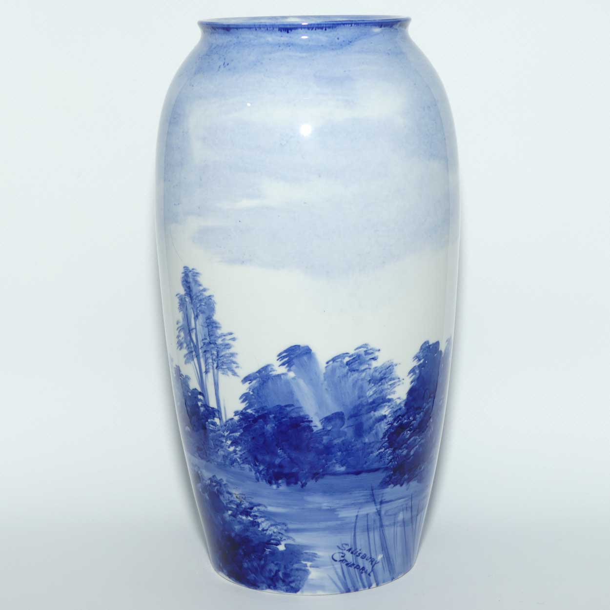 Doulton Burslem handpainted Salisbury Cathedral Blue and White vase | c.1900