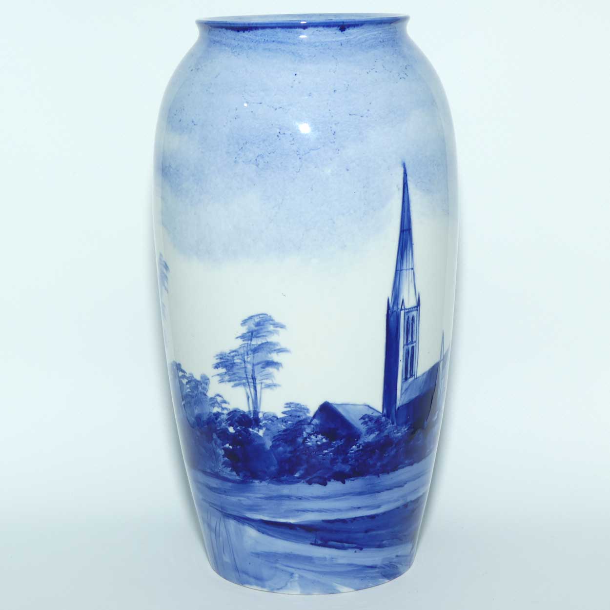 Doulton Burslem handpainted Salisbury Cathedral Blue and White vase | c.1900