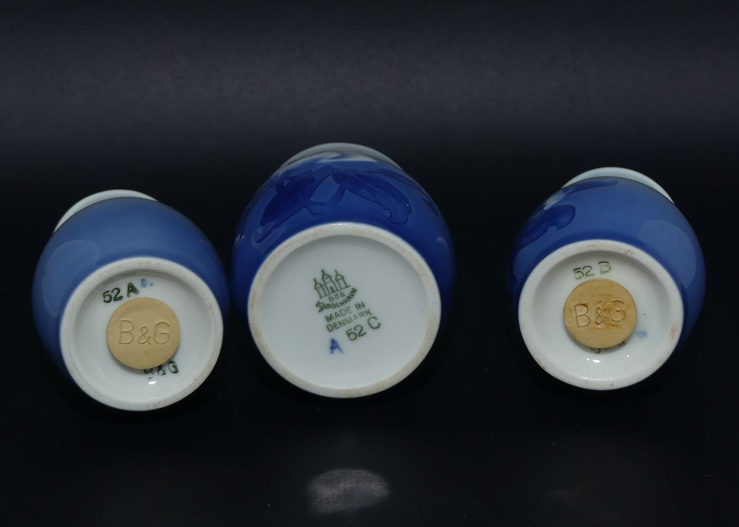 Bing and Grondahl Christmas Rose salt, pepper and mustard set | Shape 52A, 52B and 52C