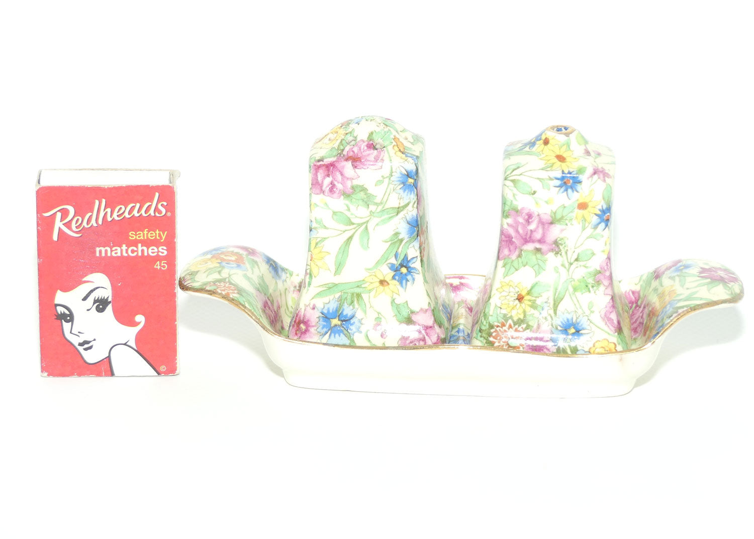 Royal Winton Kew Chintz salt and pepper set on tray