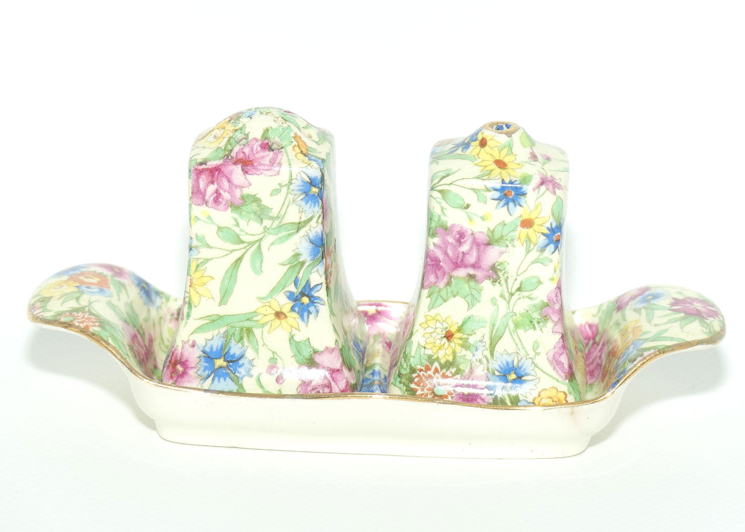 Royal Winton Kew Chintz salt and pepper set on tray