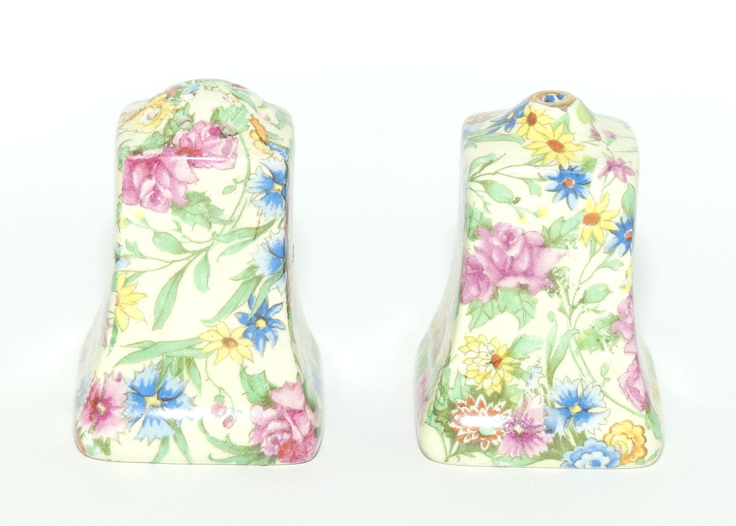 Royal Winton Kew Chintz salt and pepper set on tray