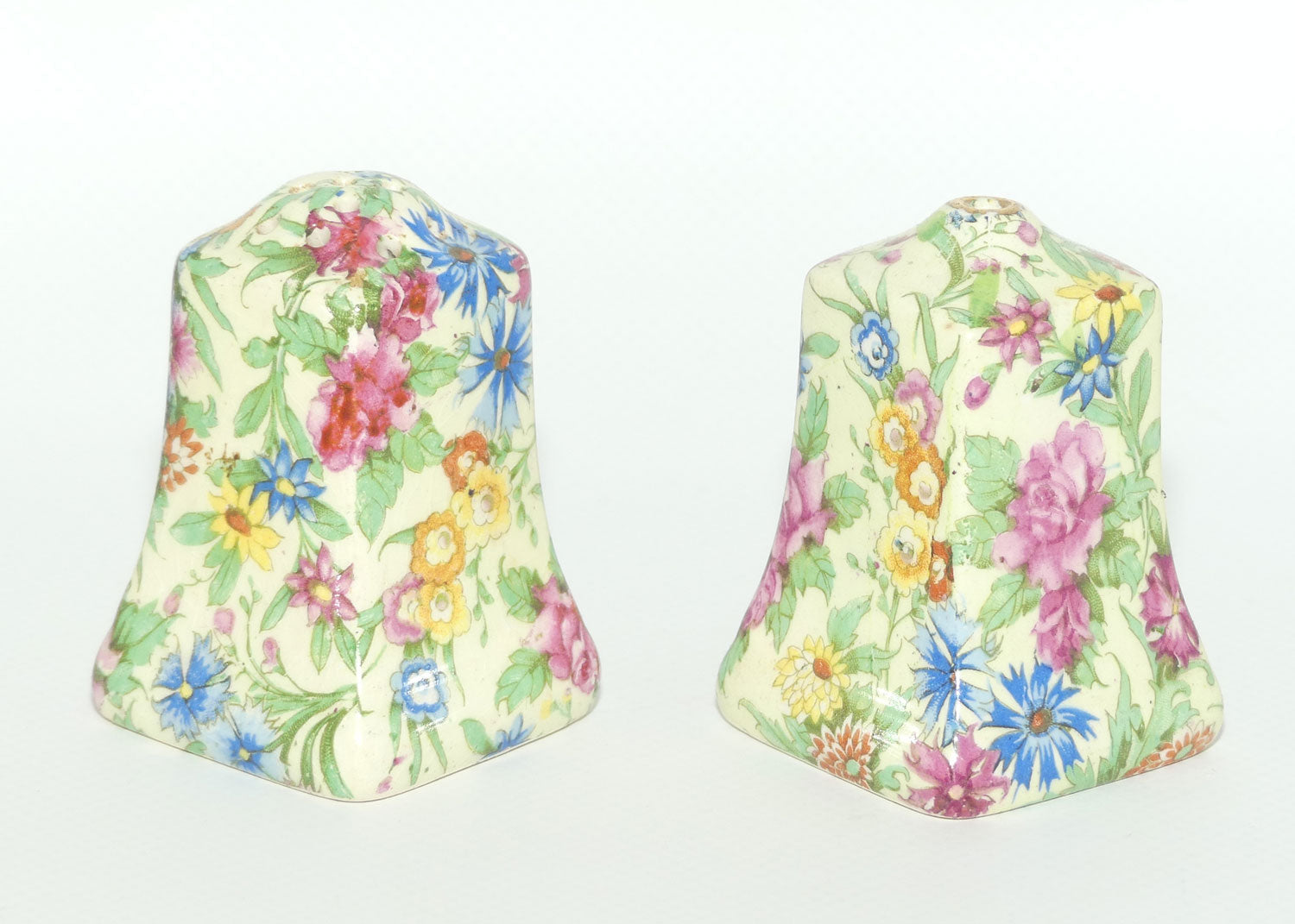 Royal Winton Kew Chintz salt and pepper set on tray