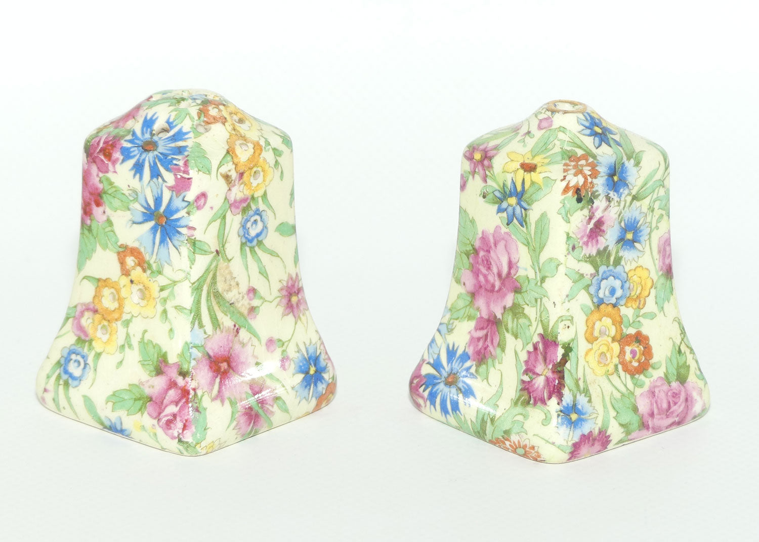 Royal Winton Kew Chintz salt and pepper set on tray
