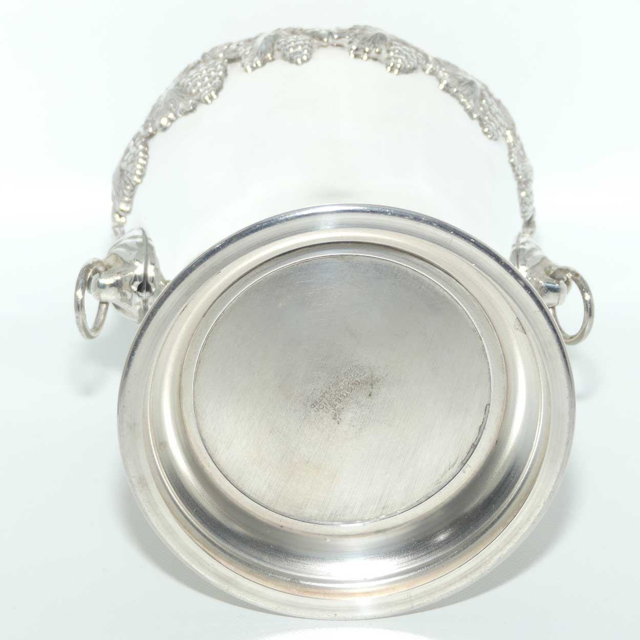 Saracen Silver Plate Neoclassical Lion Head and ring ice bucket and insert | Grape and Vine pattern