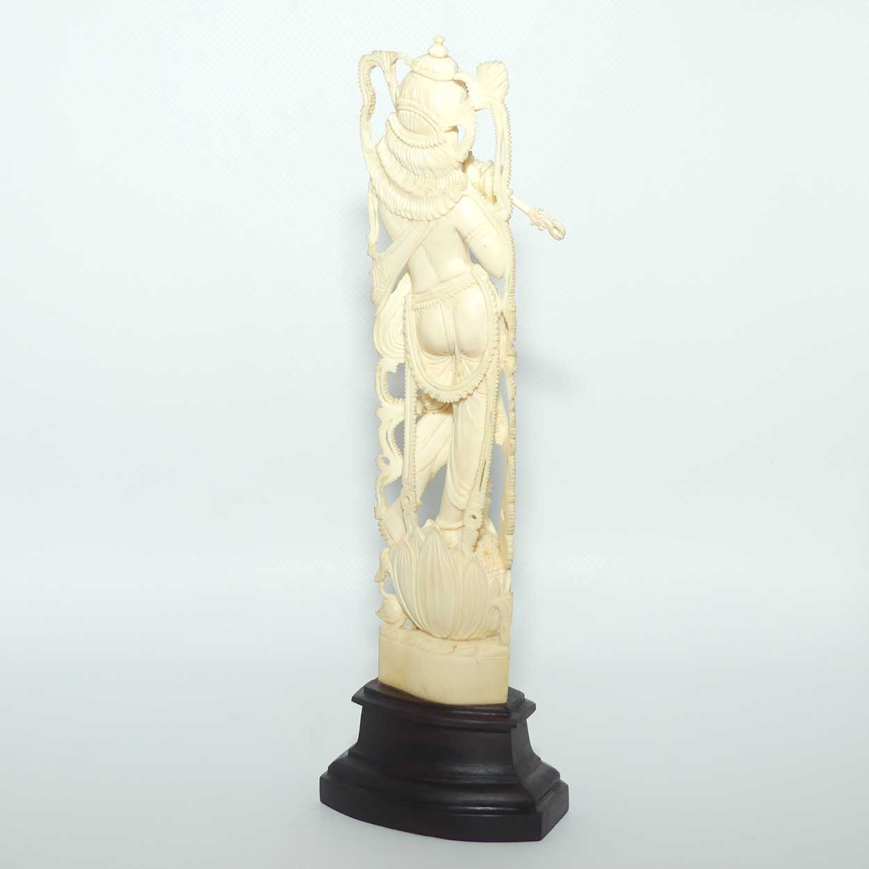 Indian Carved Ivory figure of Krishna, atop a Lotus with Flute | 23.5cm tall