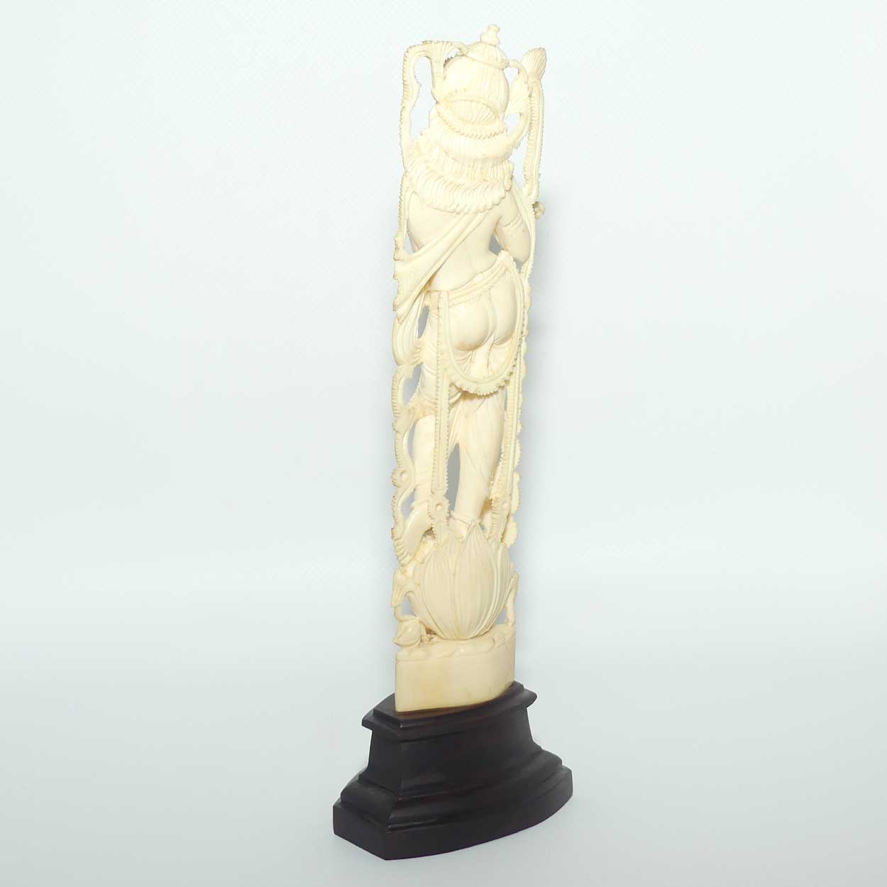 Indian Carved Ivory figure of Krishna, atop a Lotus with Flute | 23.5cm tall