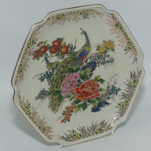 Kenzan Gama Satsuma Japan hexagonal Peacocks plate