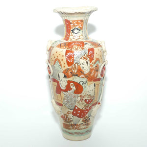 Antique Satsuma ware Samurai Warrior vase | Blue Band on base