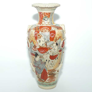 Antique Satsuma ware Samurai Warrior vase | Blue Band on base