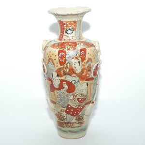 Antique Satsuma ware Samurai Warrior vase | Blue Band on base