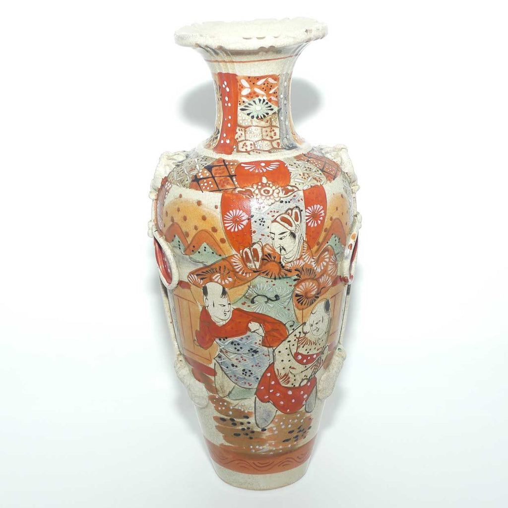 Antique Satsuma ware Samurai Warrior vase | Red Band on base